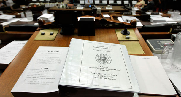A copy of the America Affordable Health Choices Act of 2009, H.R. 3200, sits on the desk of Rep. Henry Waxman (D-CA) after the markup on the health care bill was postponed on Capitol Hill. Health reform's potential to produce savings is one more reason to challenge the argument that we cannot afford to enact health reform. (AP/Susan Walsh)