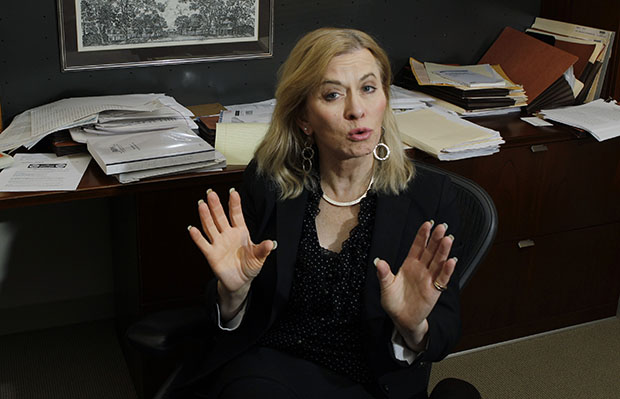 Transgender attorney Sara Schnorr, a partner at Edwards, Angell, Palmer & Dodge LLP, speaks at their offices in Boston, February 3, 2011. (AP/Elise Amendola)