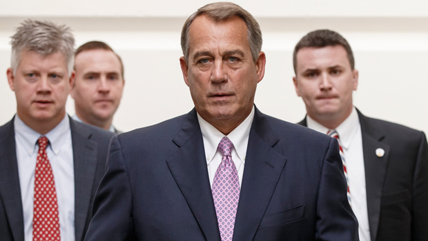 House Speaker John Boehner (R-OH) walks to a Republican strategy session on Capitol Hill in Washington, Friday, October 4, 2013. (AP/J. Scott Applewhite)