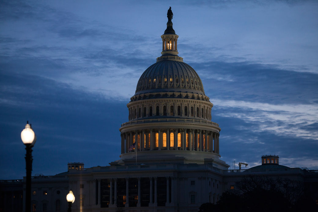 The lamp remains illuminated in the top of the Capitol Dome, February 2017. (AP/J. Scott Applewhite)