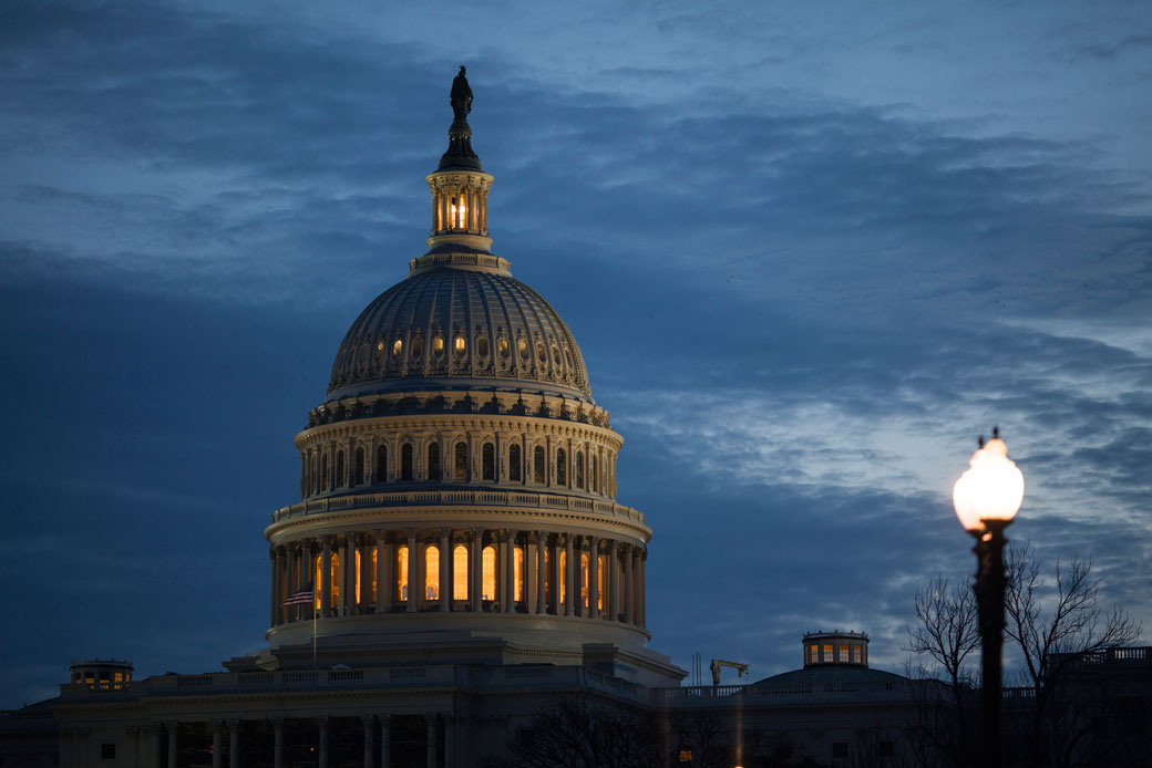 The lamp remains illuminated in the top of the Capitol Dome, February 2017. (AP/J. Scott Applewhite)