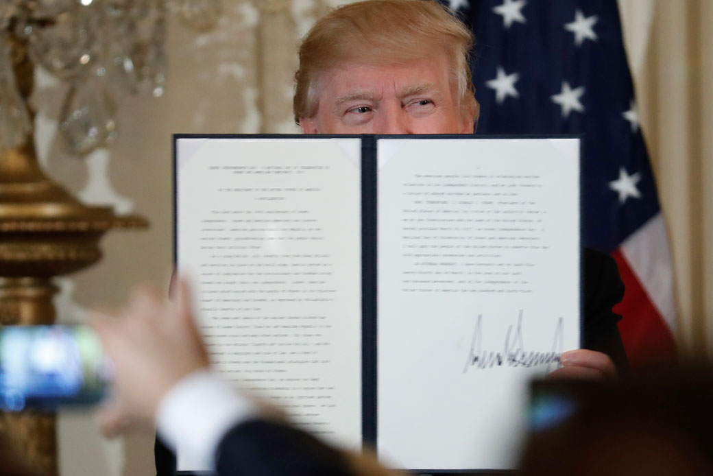 President Donald Trump in the East Room of the White House, March 2017.