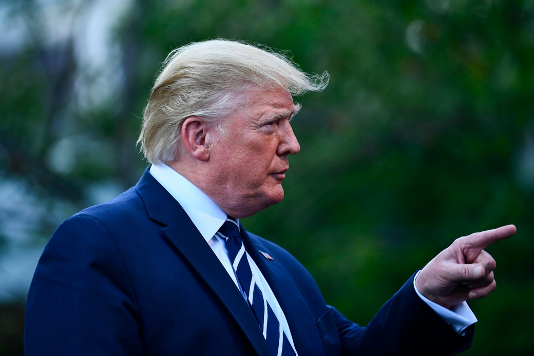 President Donald Trump talks to the press on the South Lawn of the White House, Washington, D.C., July 2020. (Getty/Brendan Smialowski)