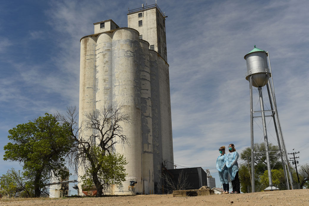 Two medical workers at a small rural hospital in Kiowa County, Colorado, wear personal protective equipment on May 14, 2020, in Eads, Colorado. (Getty/RJ Sangosti/MediaNews Group/The Denver Post)