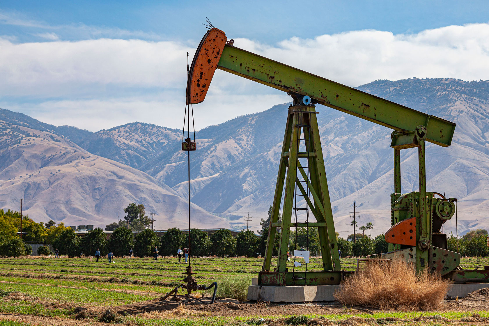 Students walk through a crop field in Kern County, California.
