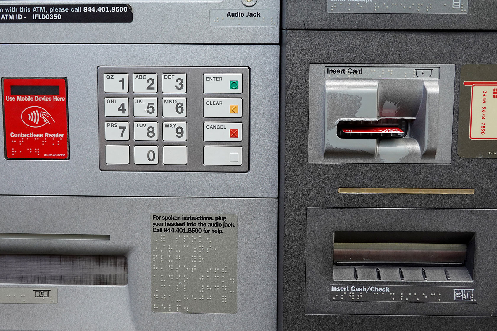 Photo shows a closeup of an ATM with a card inserted