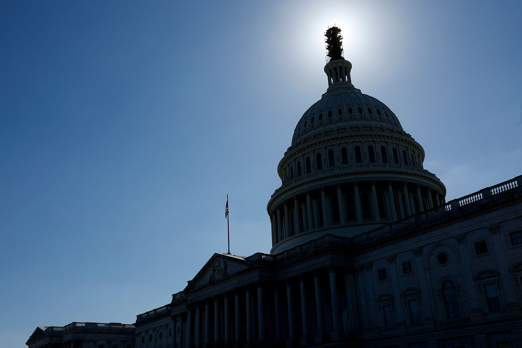 Scaffolding covers the Statue of Freedom atop the U.S. Capitol dome in Washington, D.C.