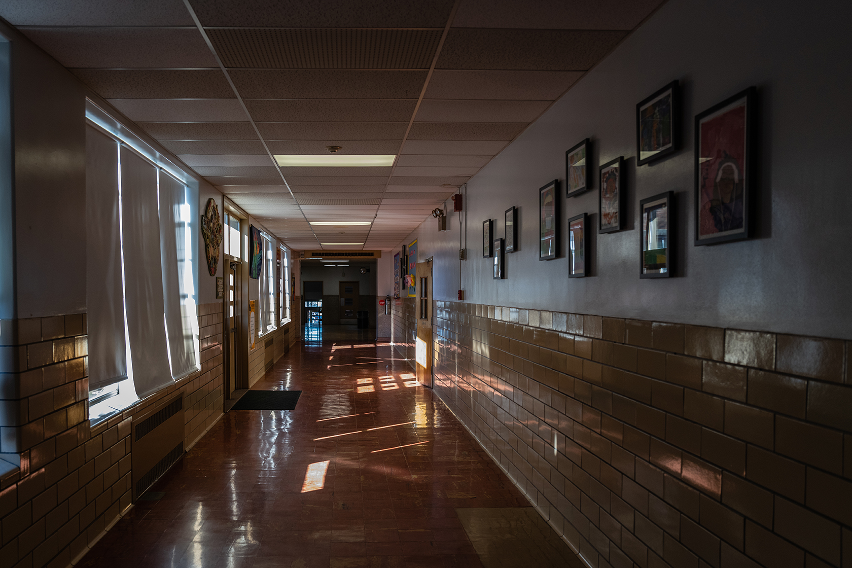 Empty school hallway
